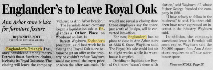 Englander Triangle - 1999 Article About Closing (newer photo)